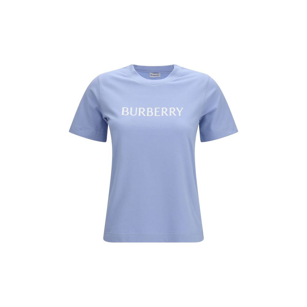 Blaues Baumwoll-T-Shirt mit gesticktem Logo