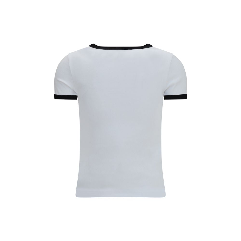 White Cotton T-Shirt with Boke Flower Embroidery