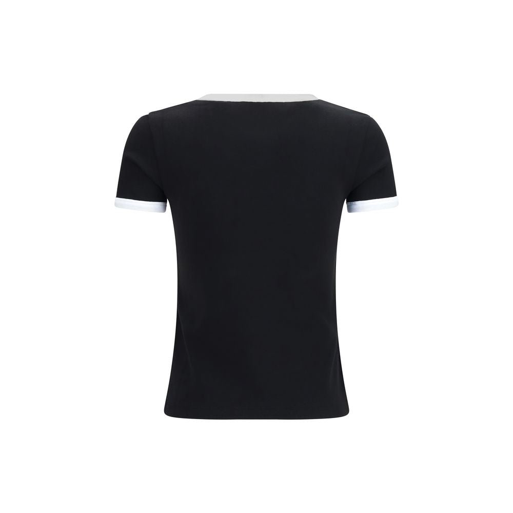 Schwarzes Baumwoll-T-Shirt mit Boke-Blumenstickerei