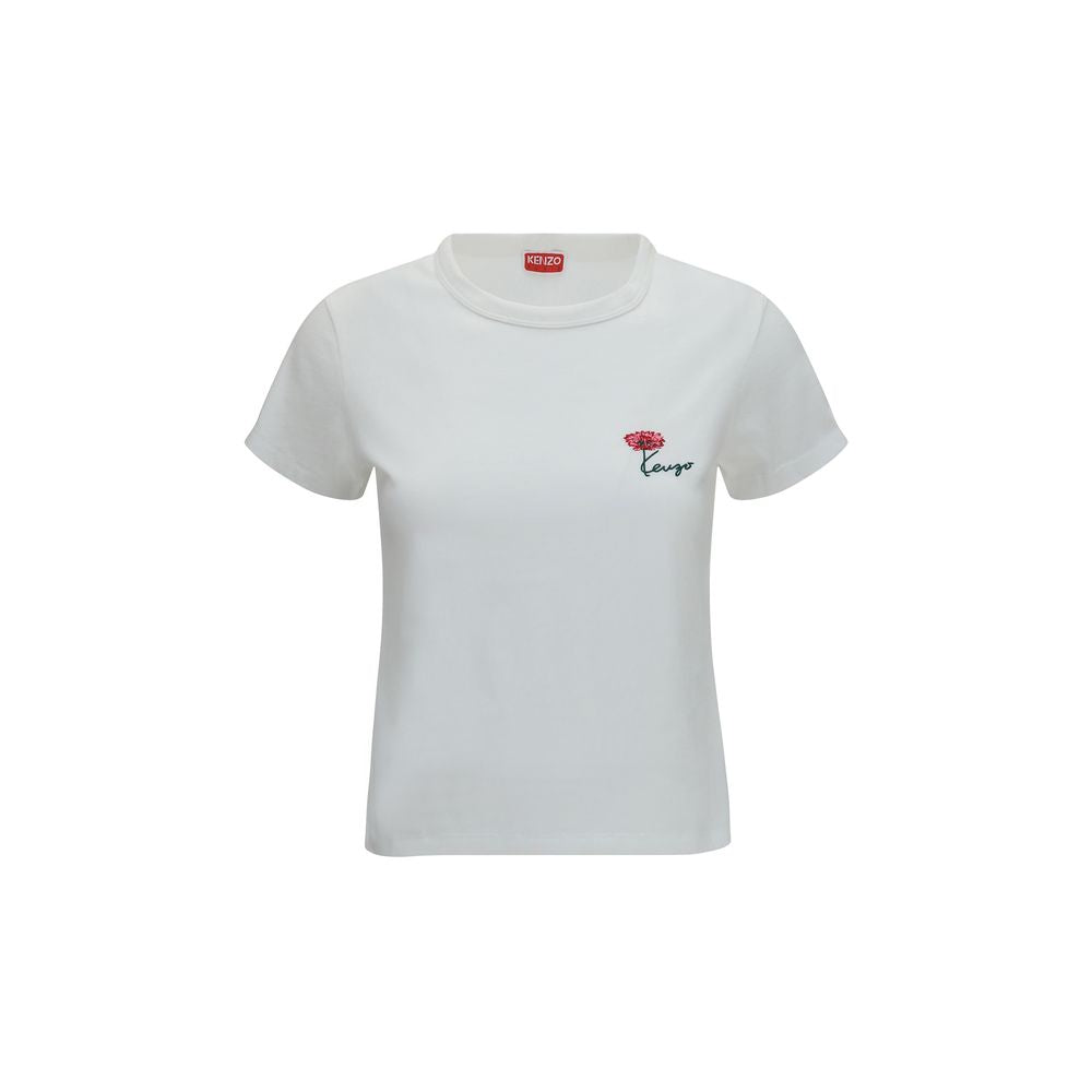 White Cotton T-Shirt with Kenzo Tulip Embroidery