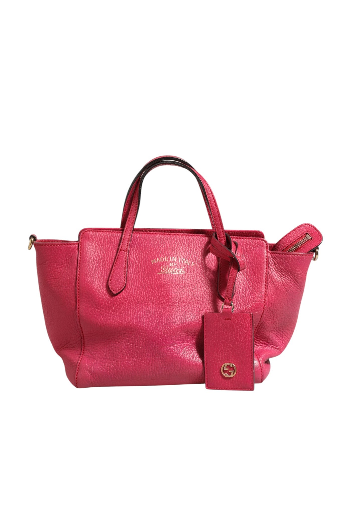Fuchsia Pink Leather 2Way Swing Tote Bag