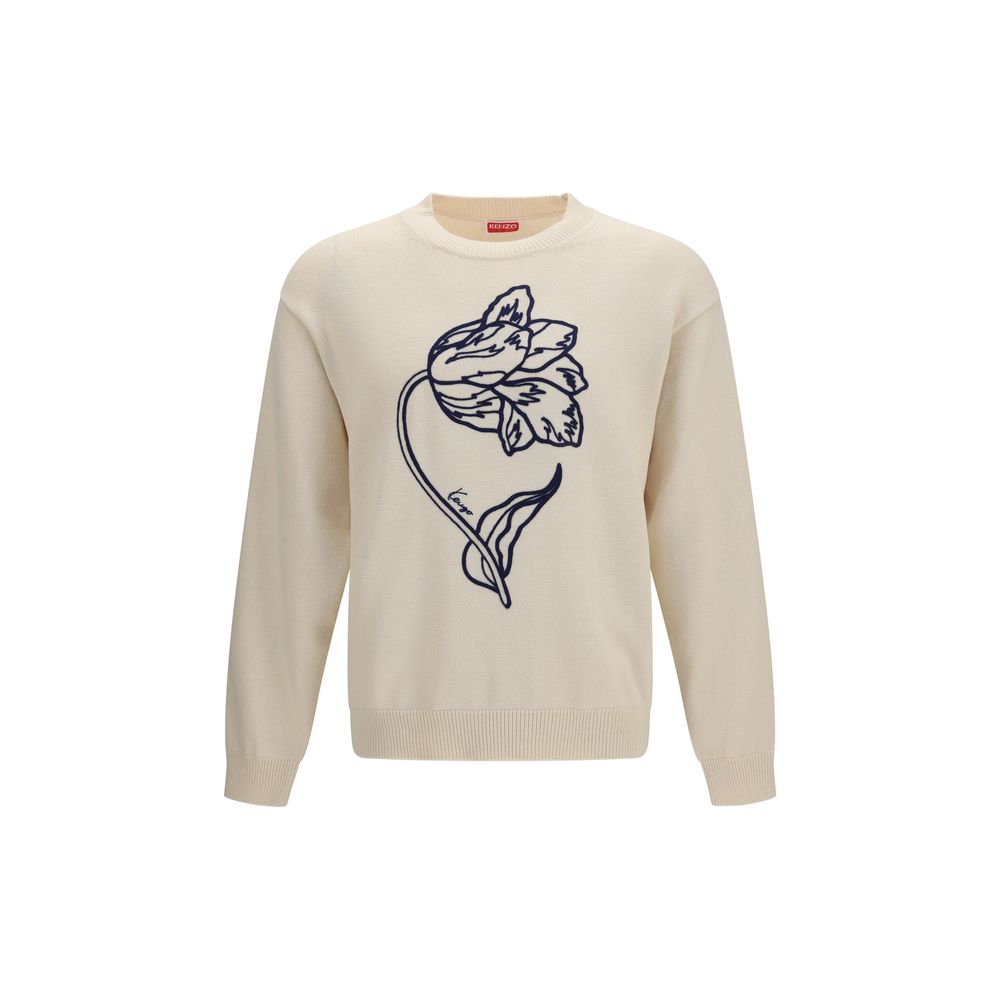 Beiges Woll- & Baumwoll-Sweatshirt mit Tulpenstickerei