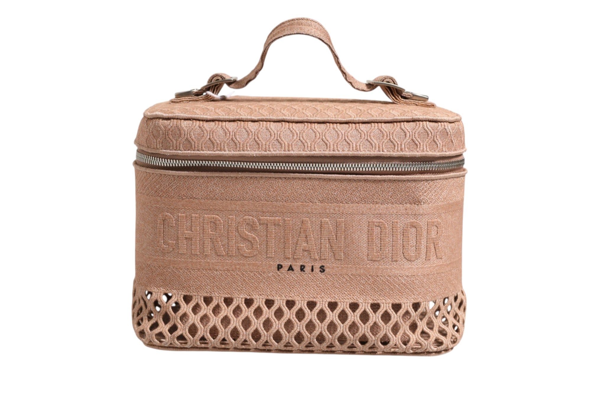 Powder Pink Dior Travel Vanity Case with Mesh Embroidery