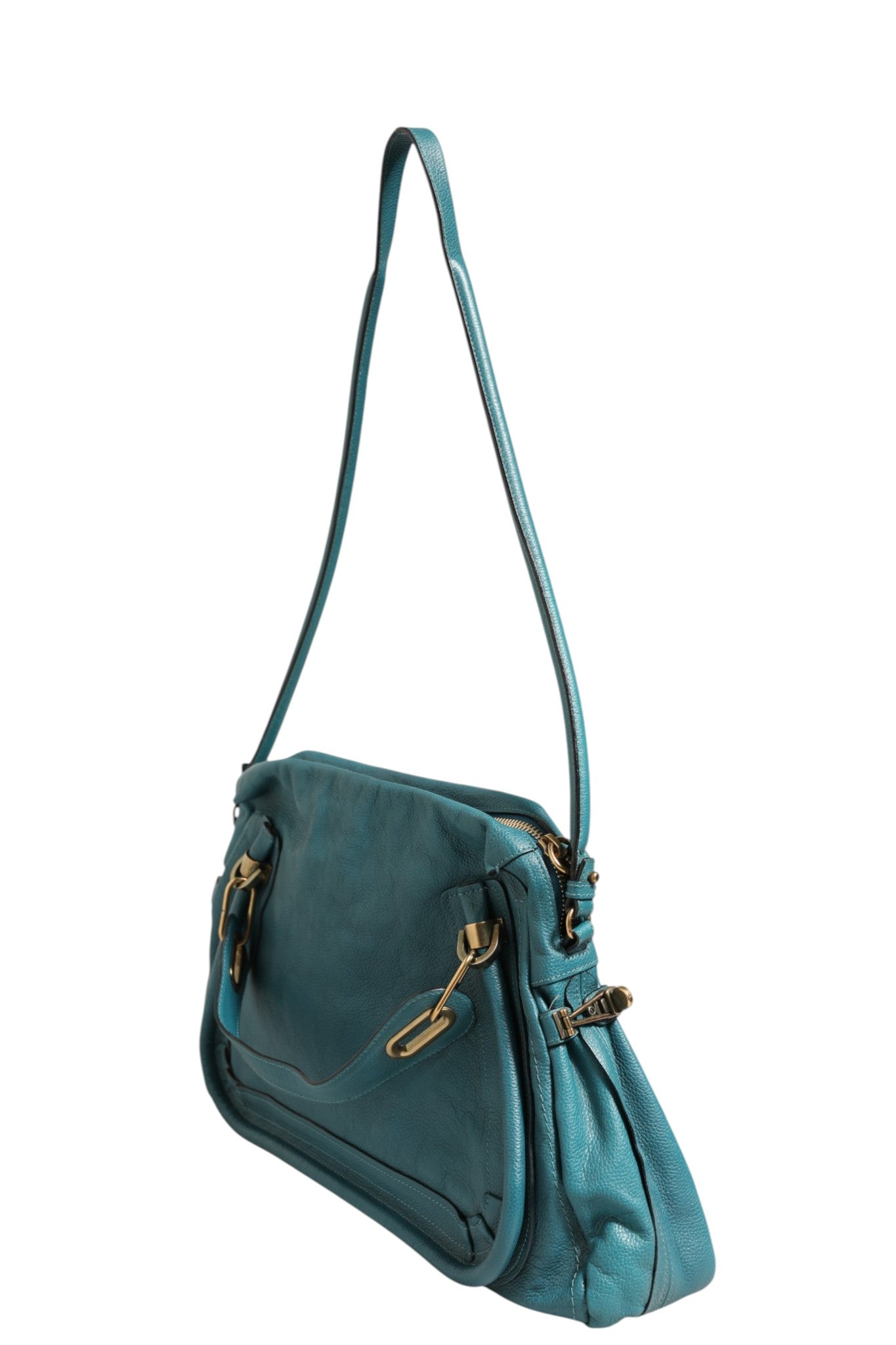 Aquamarine Leather Paraty Bag with Strap