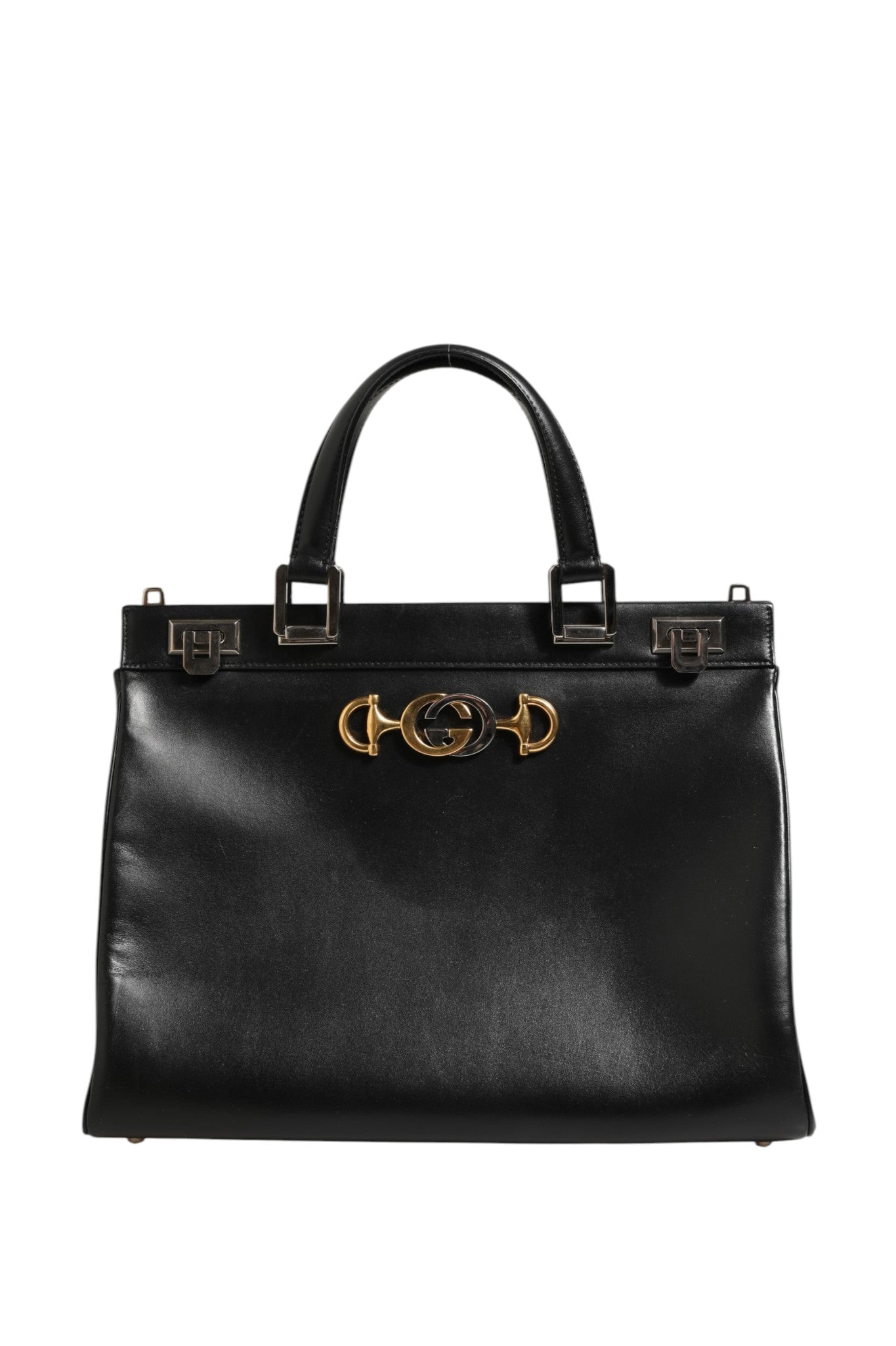 Black Leather Zumi Medium Top Handle Bag