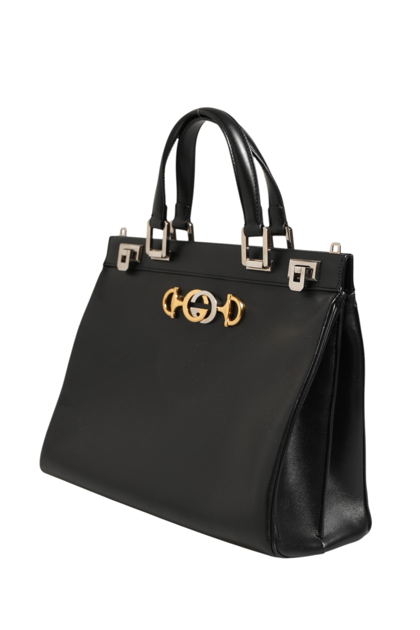 Black Leather Zumi Medium Top Handle Bag
