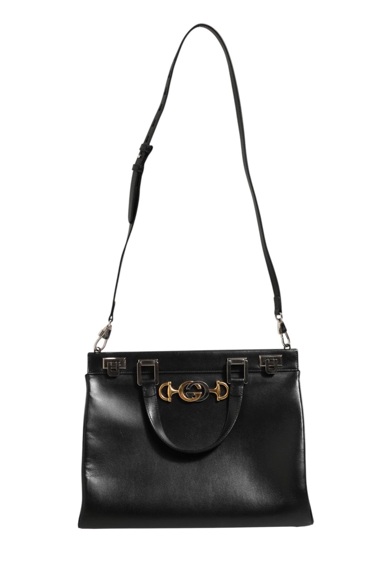 Black Leather Zumi Medium Top Handle Bag