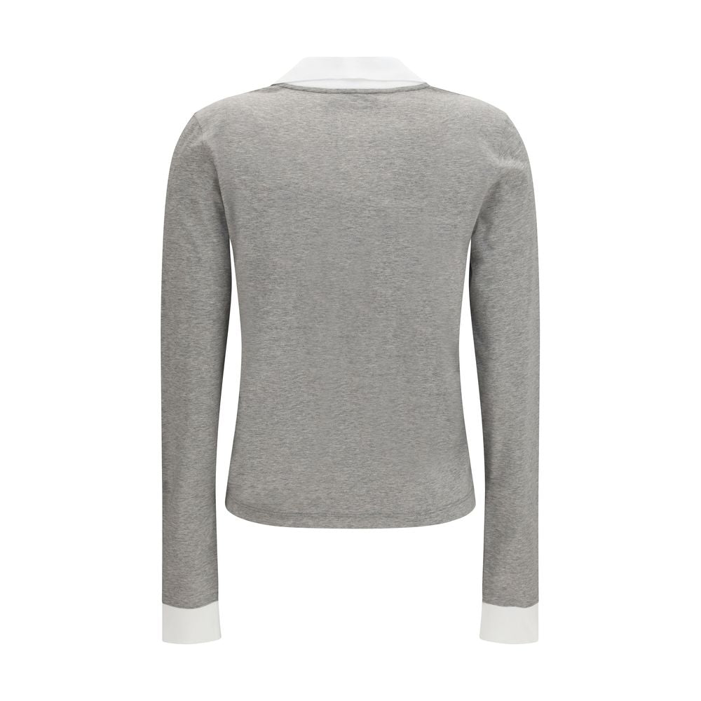 Gray Cotton V-Neck Long Sleeve T-Shirt