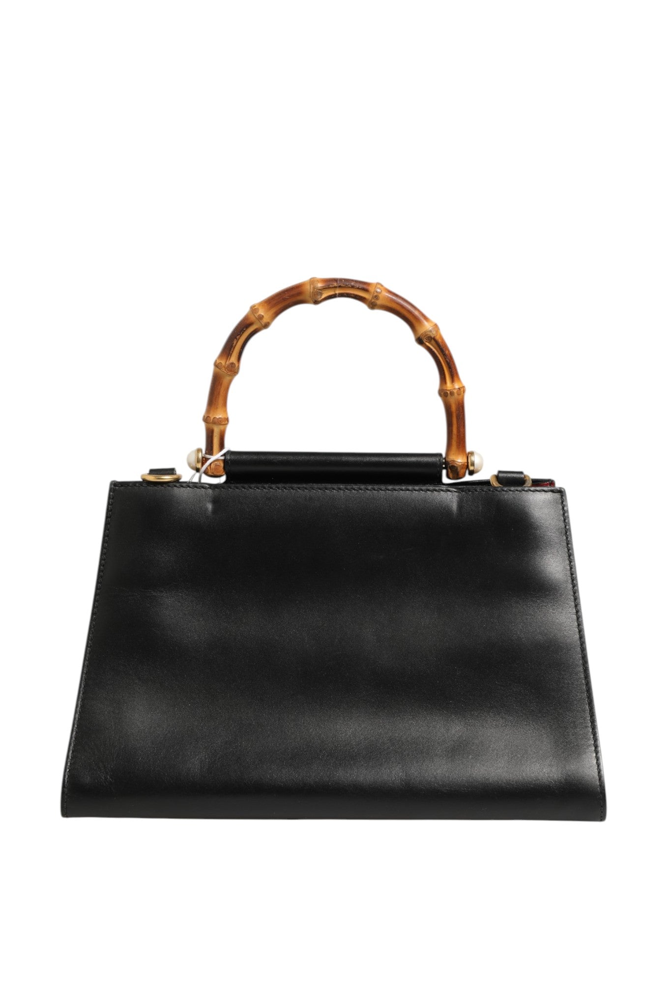 Black Leather Bamboo Top Handle Bag 30cm