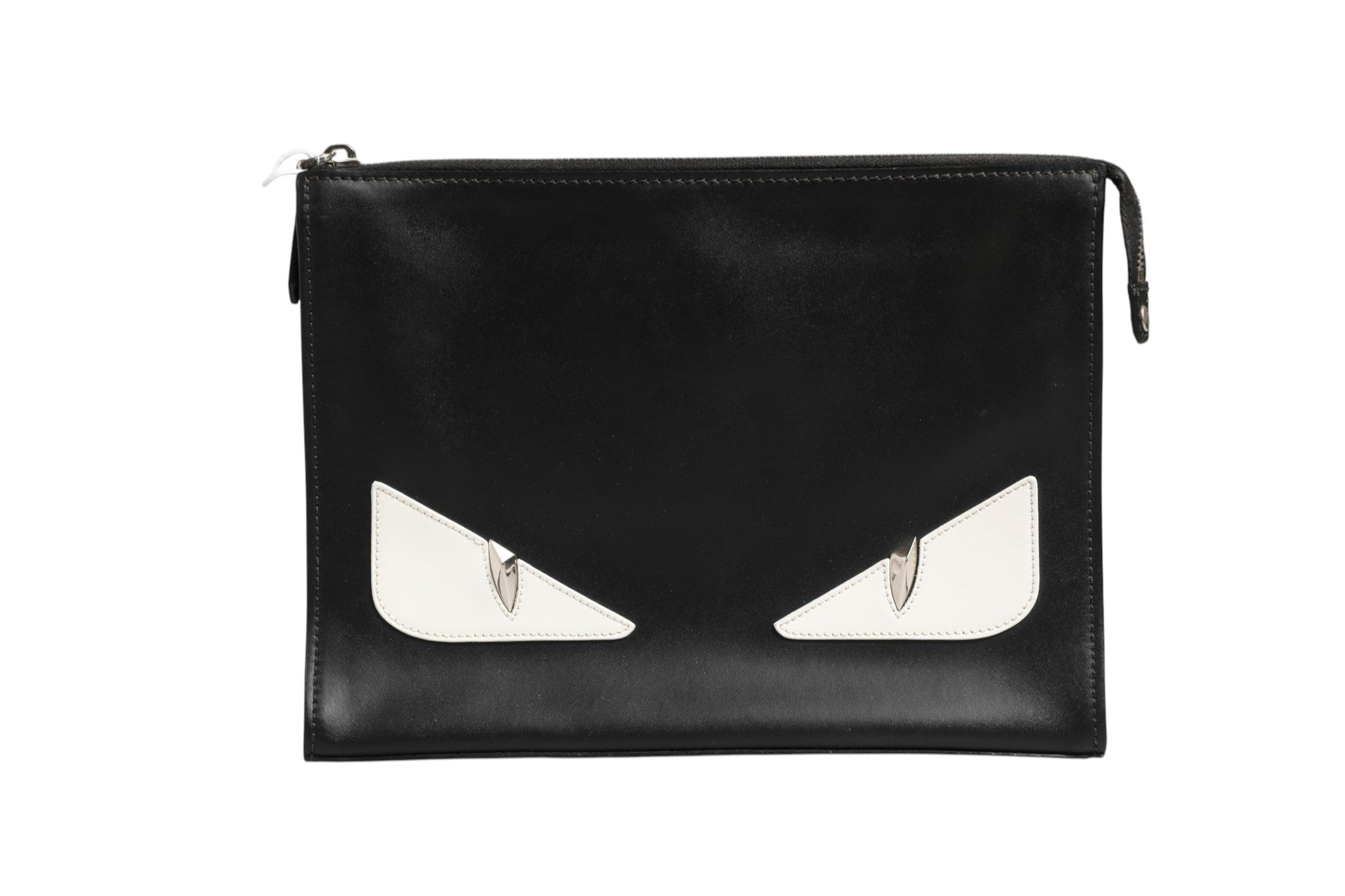 Schwarze Leder-Clutch mit Monsteraugen