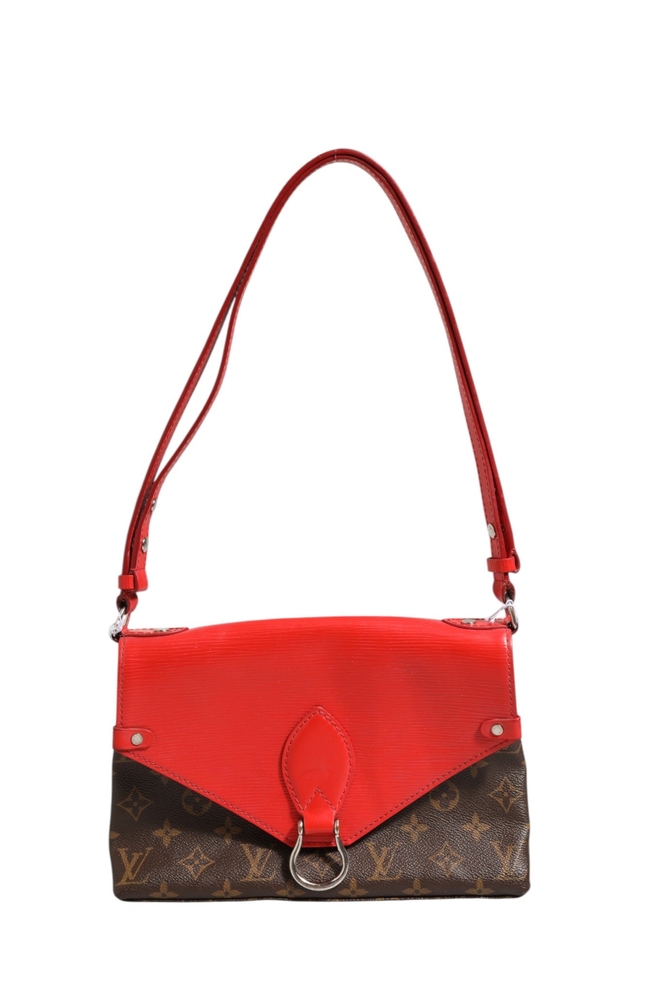 Coquelicot Leather Saint Michel Monogram Shoulder Bag