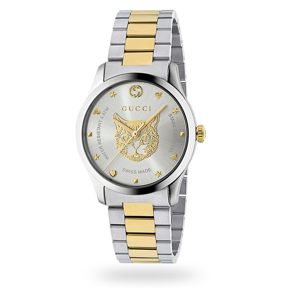 Silver Dress Watch with Gold Dial and Strap Accents