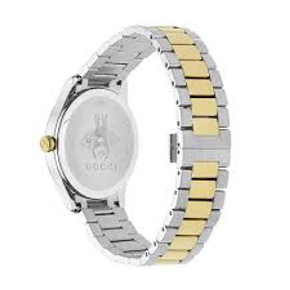 Silver Dress Watch with Gold Dial and Strap Accents