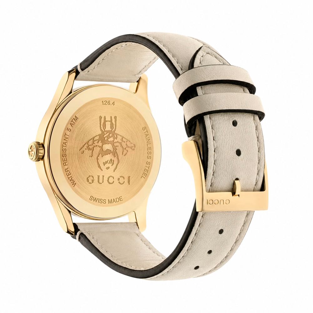 Beige Leather Dress Watch with Gold Case