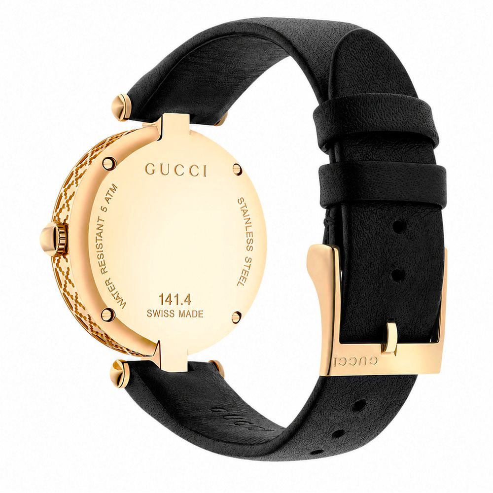 Schwarze Leder-Armbanduhr mit goldenem Gehäuse