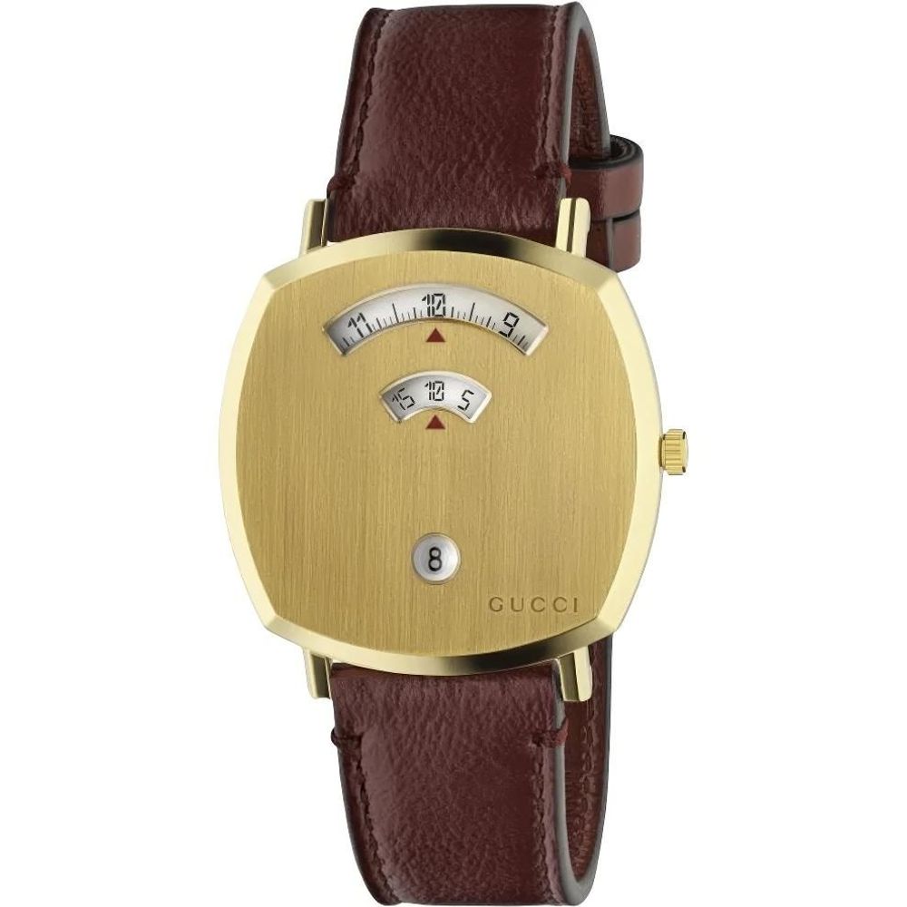 Red Leather Dress Watch with Gold Dial