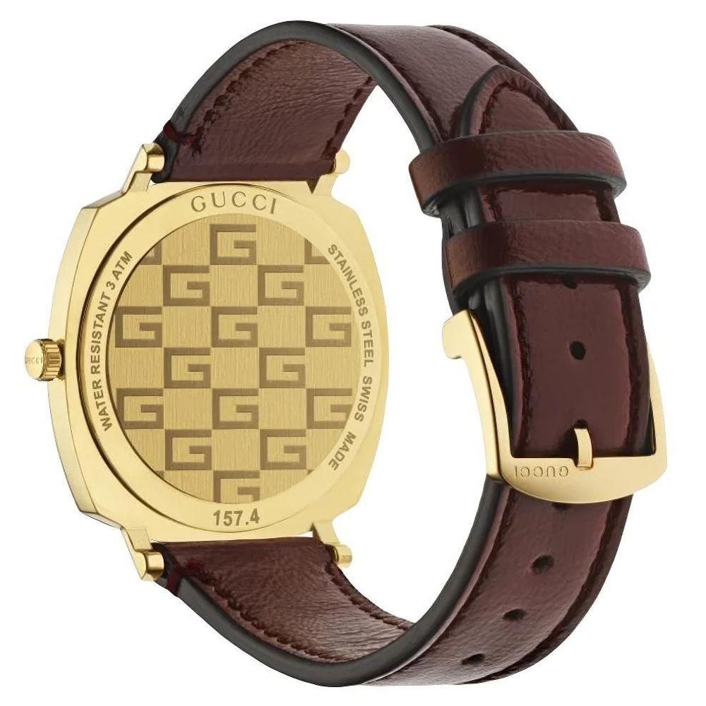 Red Leather Dress Watch with Gold Dial