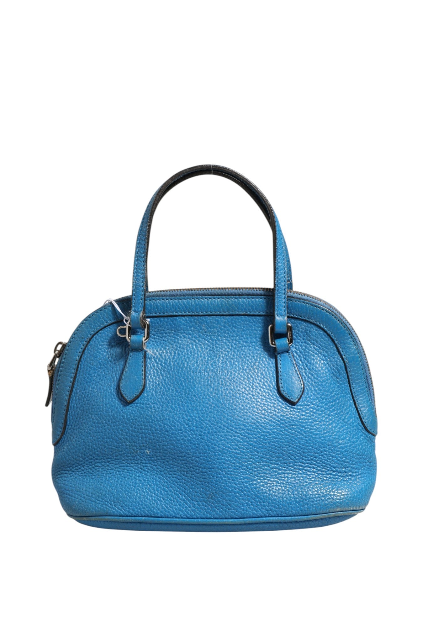 Blaue Leder-Kuppelhandtasche mit zusätzlichem Riemen