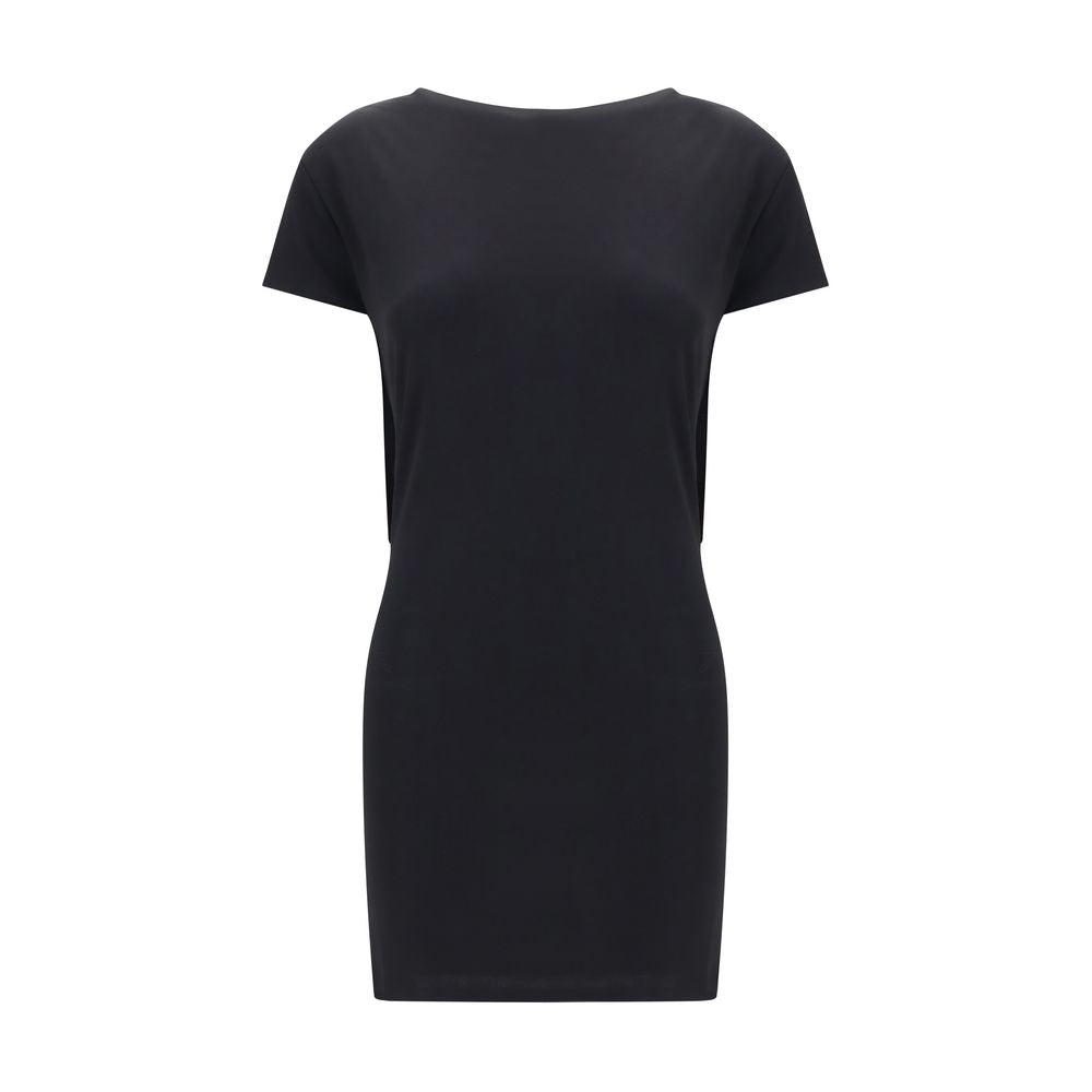 Black Synthetic Cocktail Dress with Draped Back