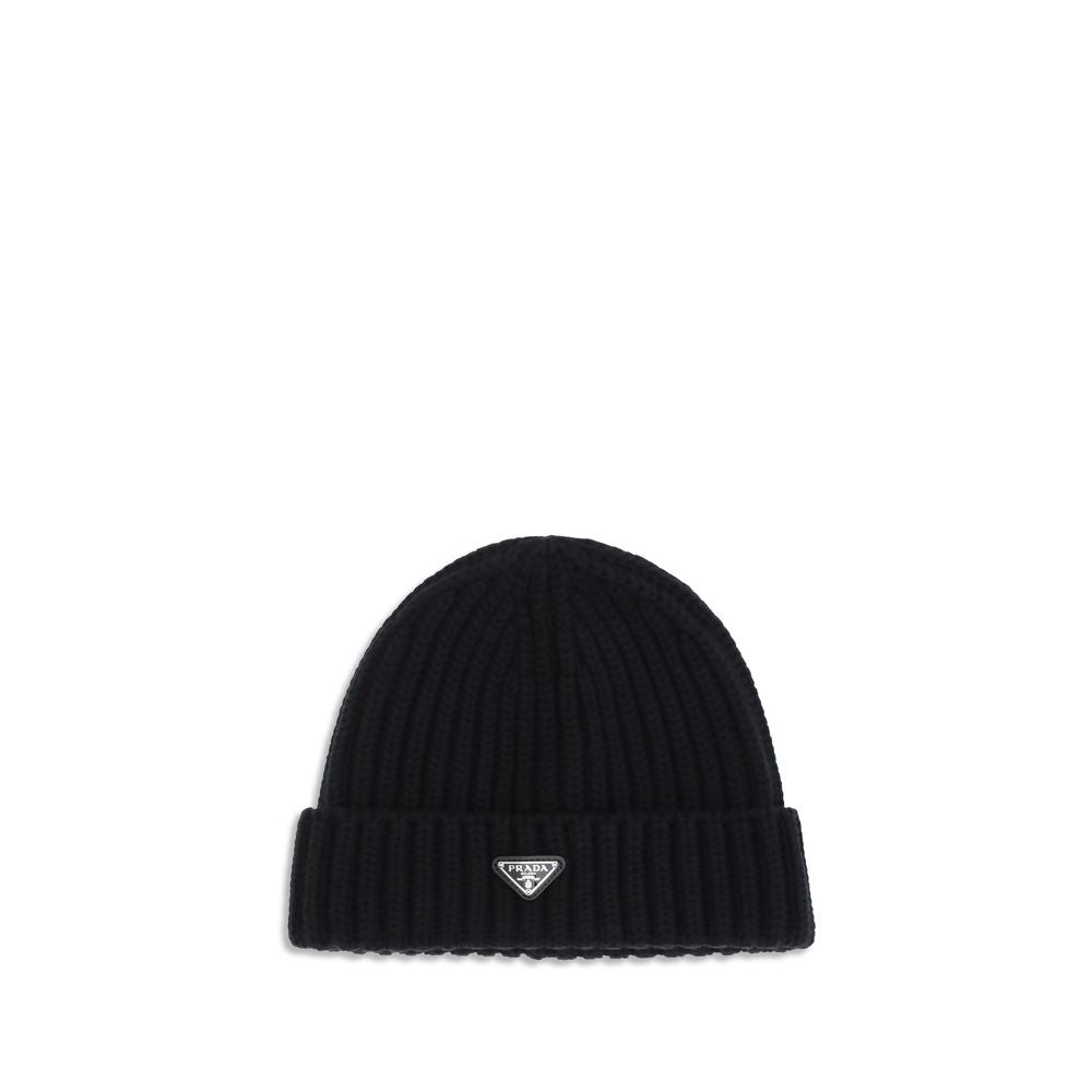 Schwarze Wollmütze mit Prada-Logo