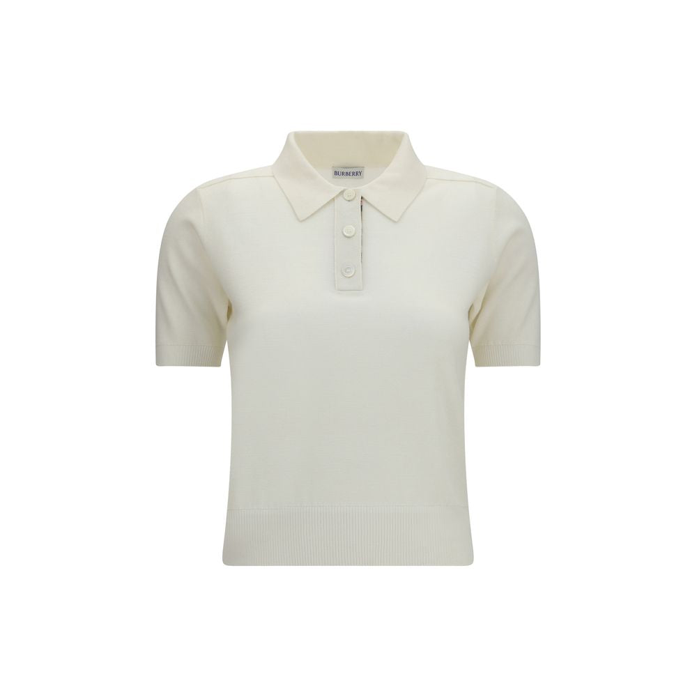 Beige Wool Polo Shirt with Knitted Burberry Check Placket