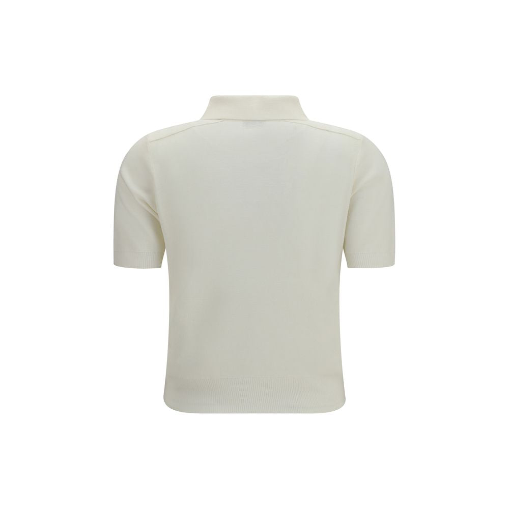 Beige Wool Polo Shirt with Knitted Burberry Check Placket