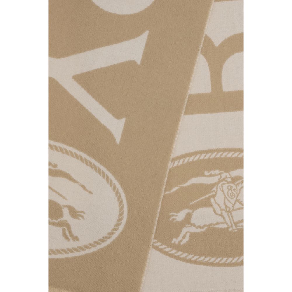 Beige Wool Burberry Scarf with Jacquard Logo Motif