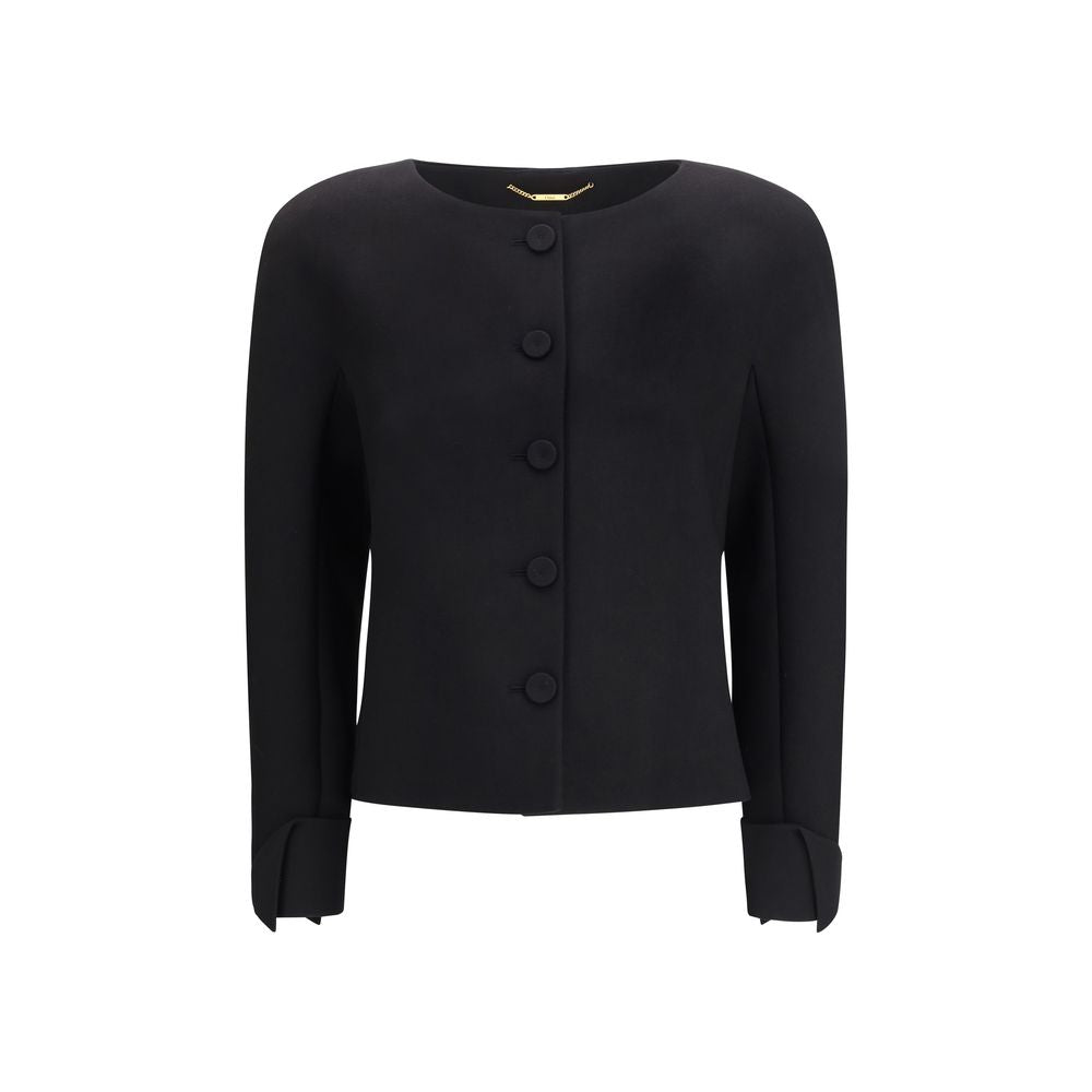 Schwarze kragenlose taillierte Jacke aus Wolle von Chloé