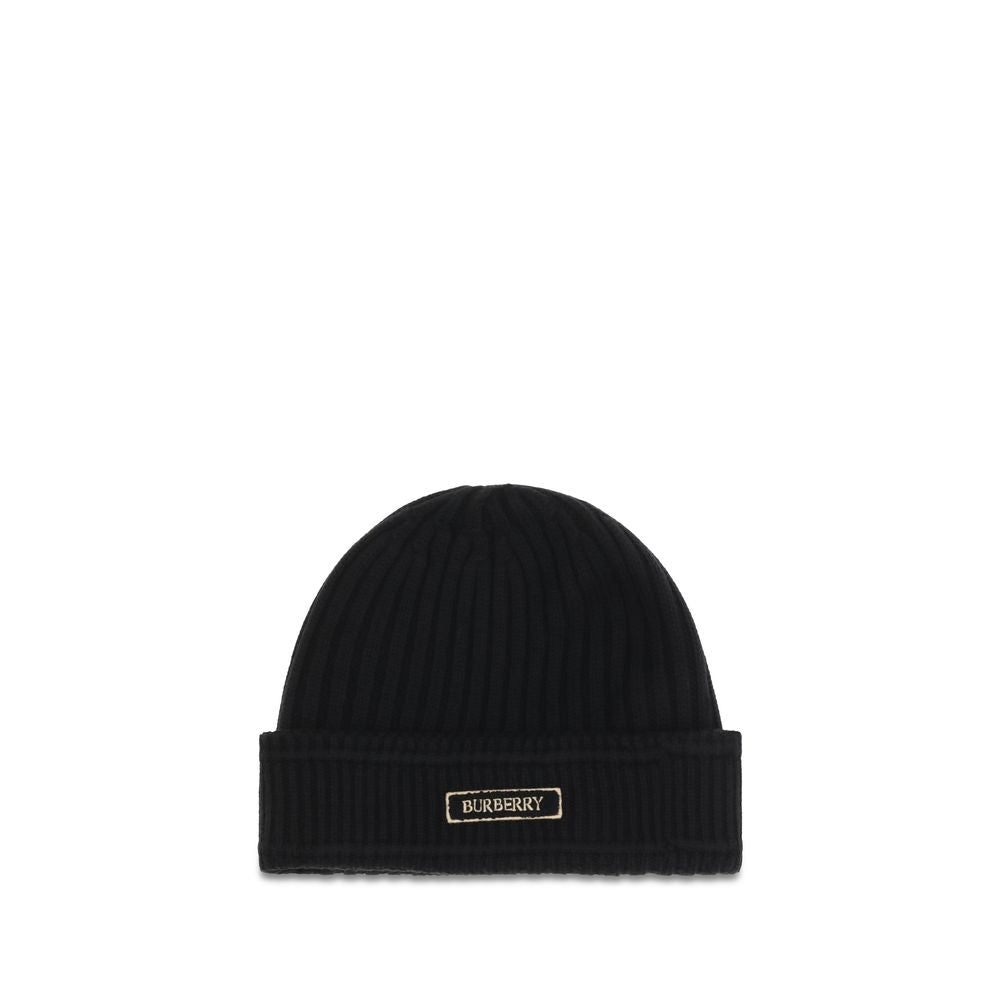 Black Wool Beanie with Logo Patch