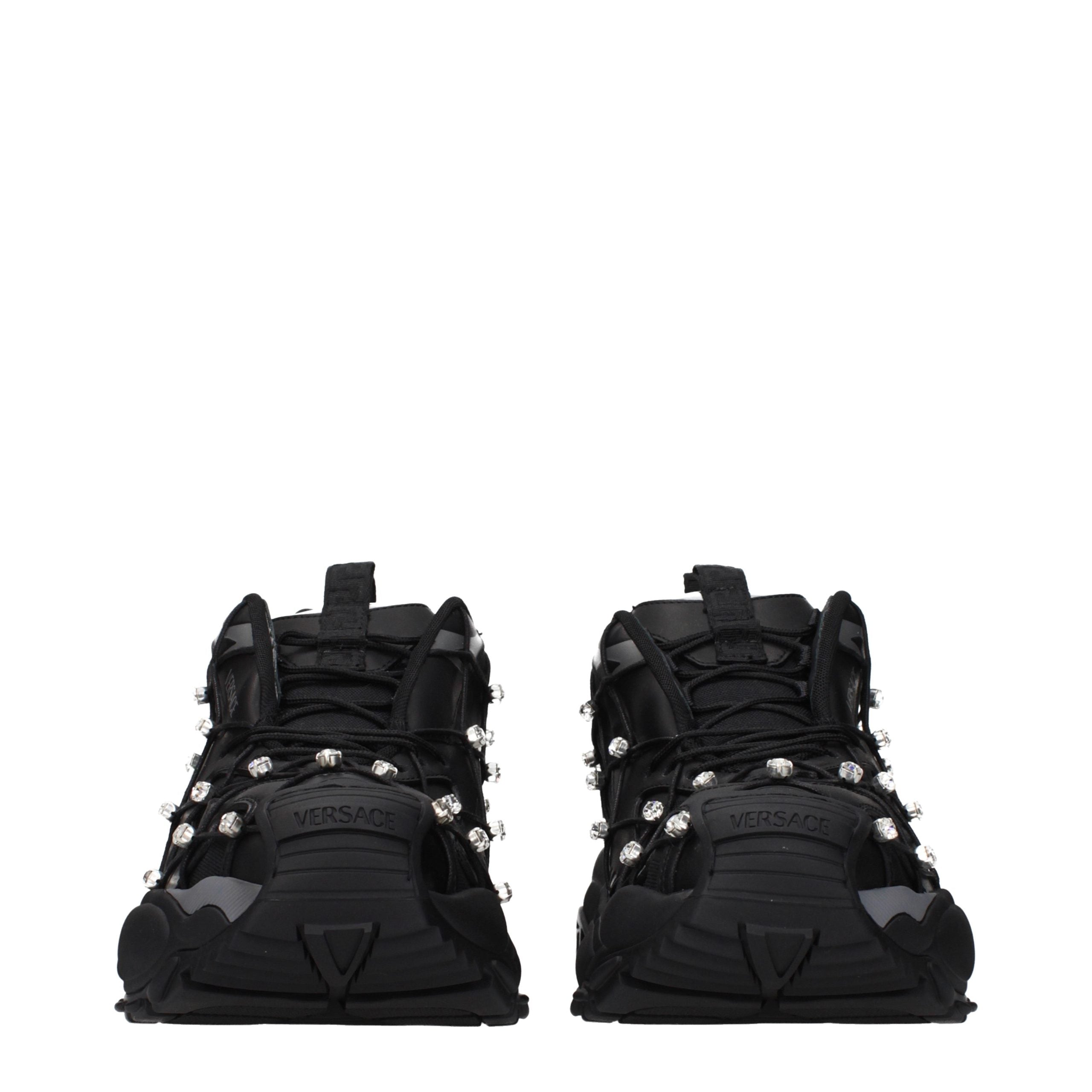 Black Synthetic Sneakers with Logo Embellishment by Versace