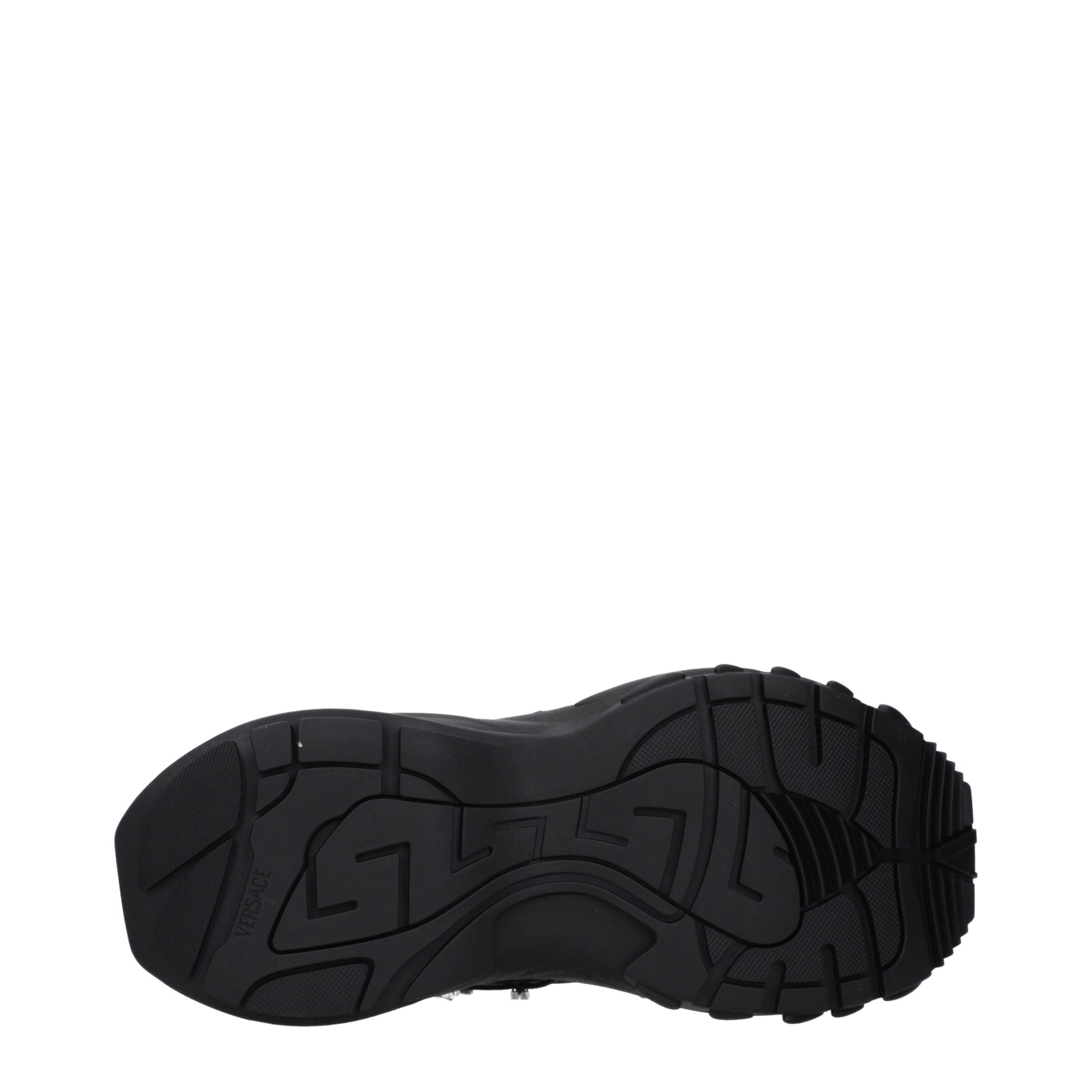 Black Synthetic Sneakers with Logo Embellishment by Versace