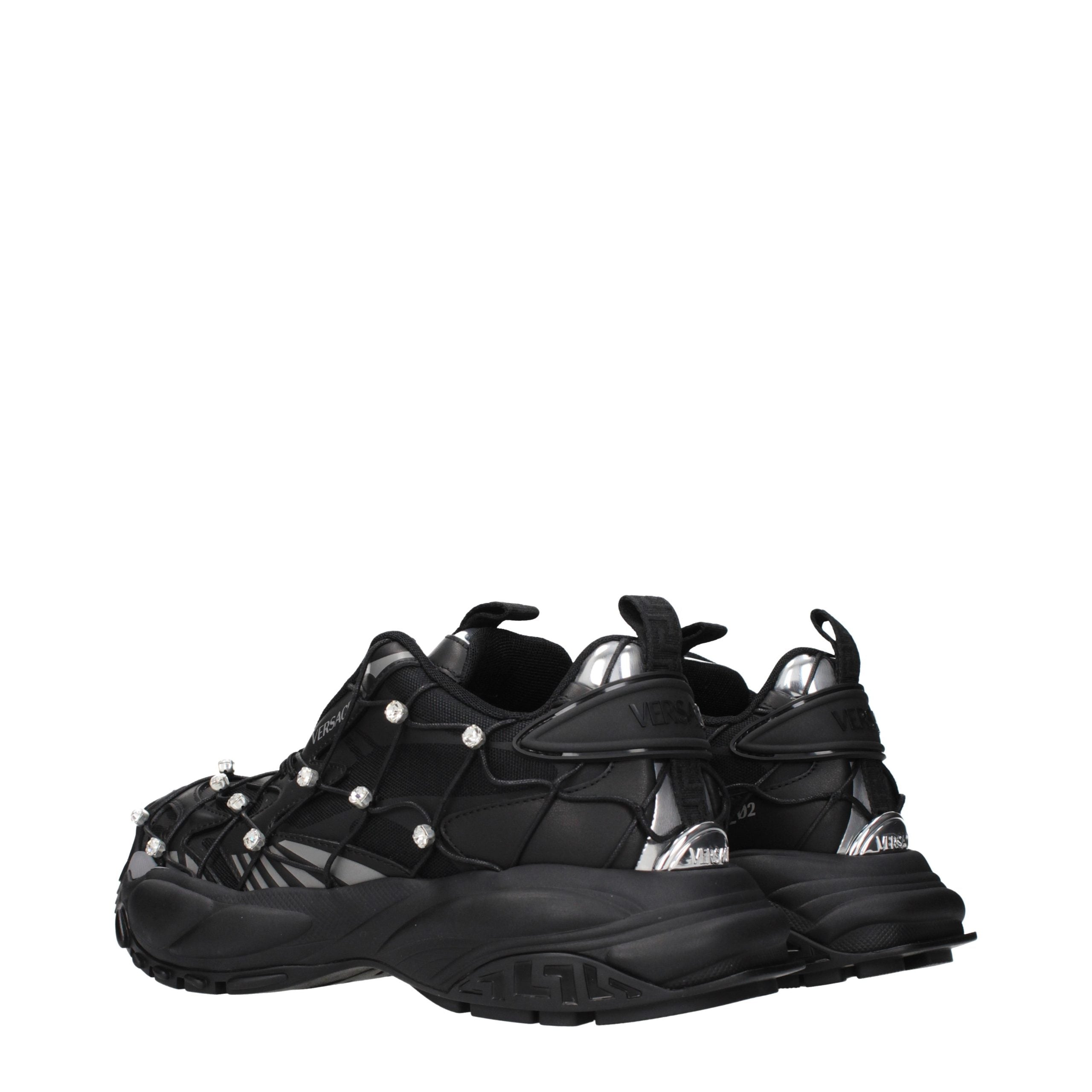 Black Synthetic Sneakers with Logo Embellishments
