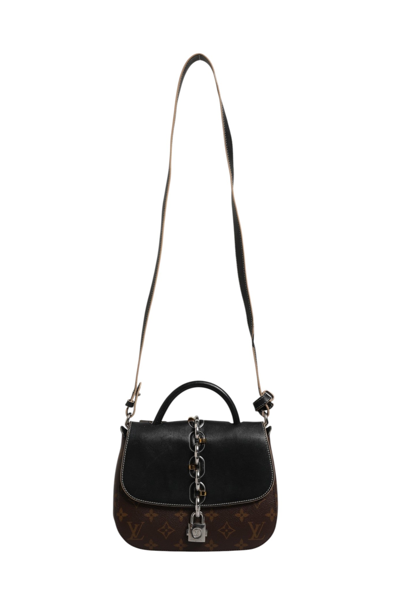 Schwarze Leder-Monogramm-Kettenhandtasche PM