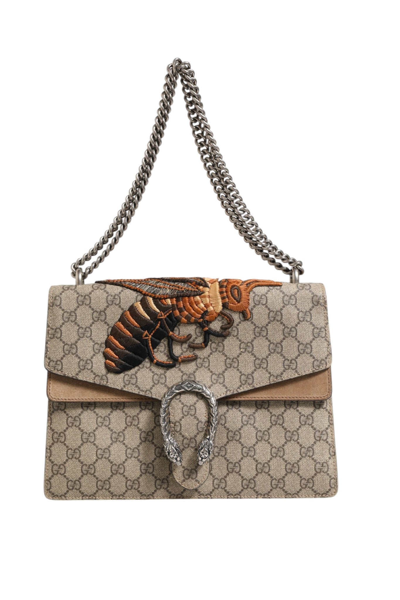 Beige Umhängetasche mit Monogramm-Bienen-Stickerei