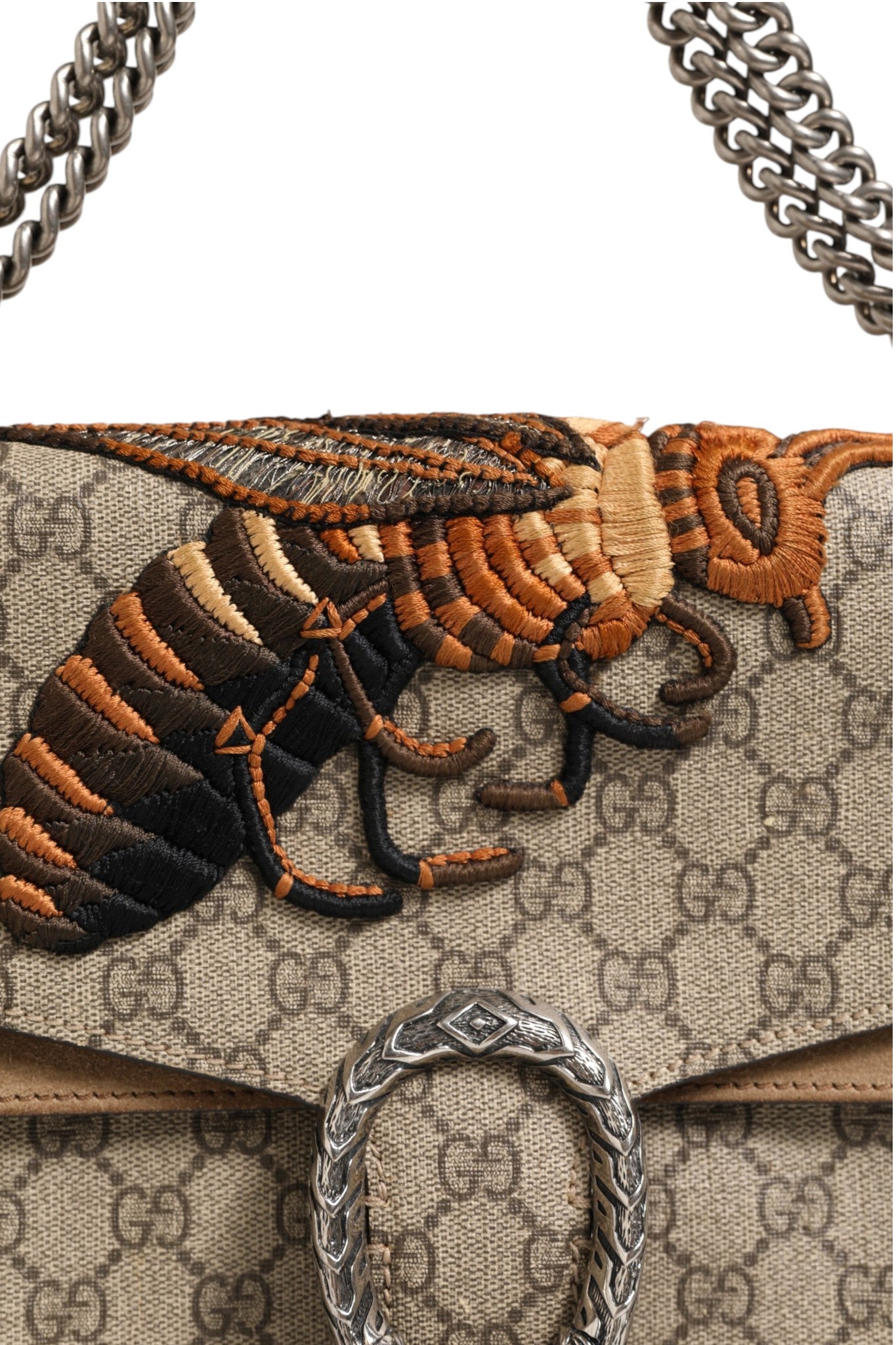 Beige Umhängetasche mit Monogramm-Bienen-Stickerei