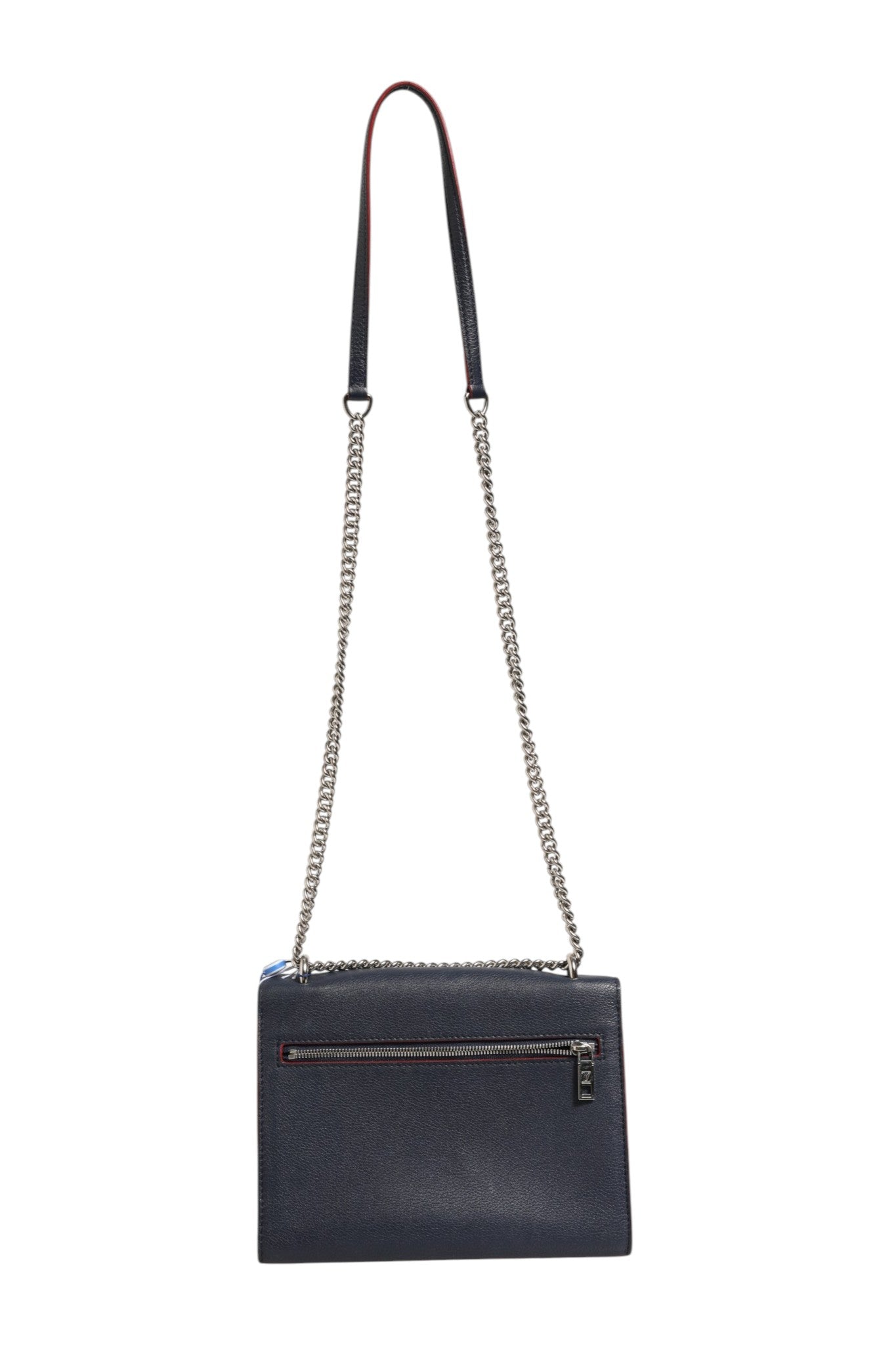 Navy Blue Leather Shoulder Bag with Chain by Mylockme