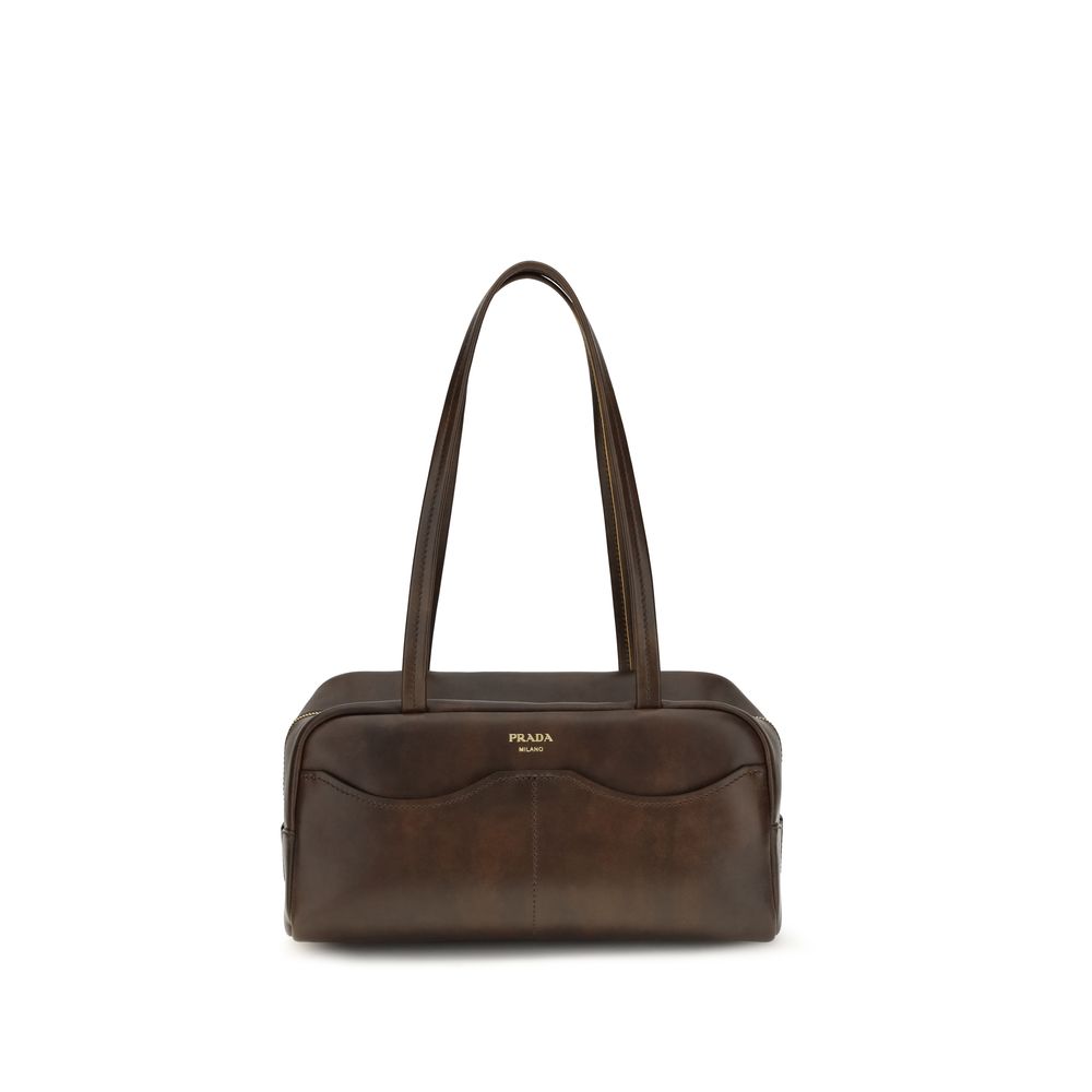 Brown Leather Shoulder Bag with Removable Pouch