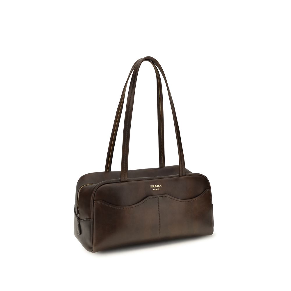 Brown Leather Shoulder Bag with Removable Pouch
