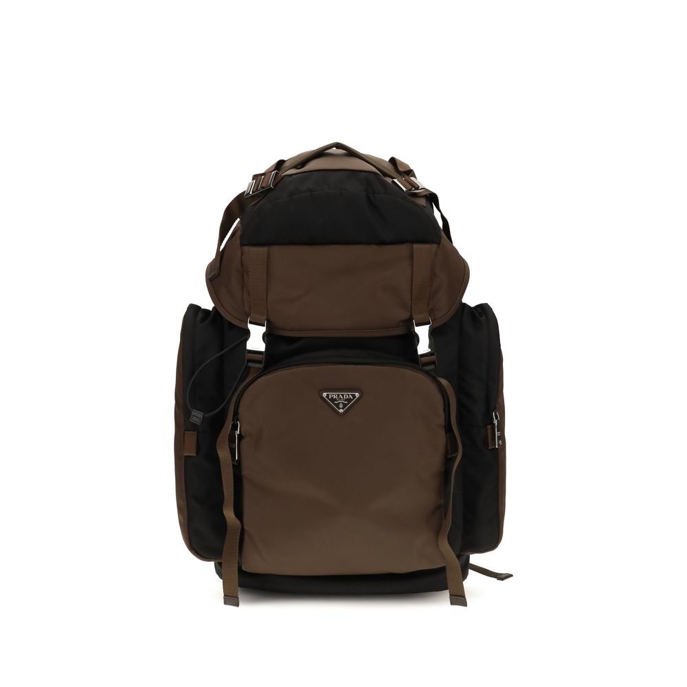 Brown Synthetic Backpack with Logo Detail