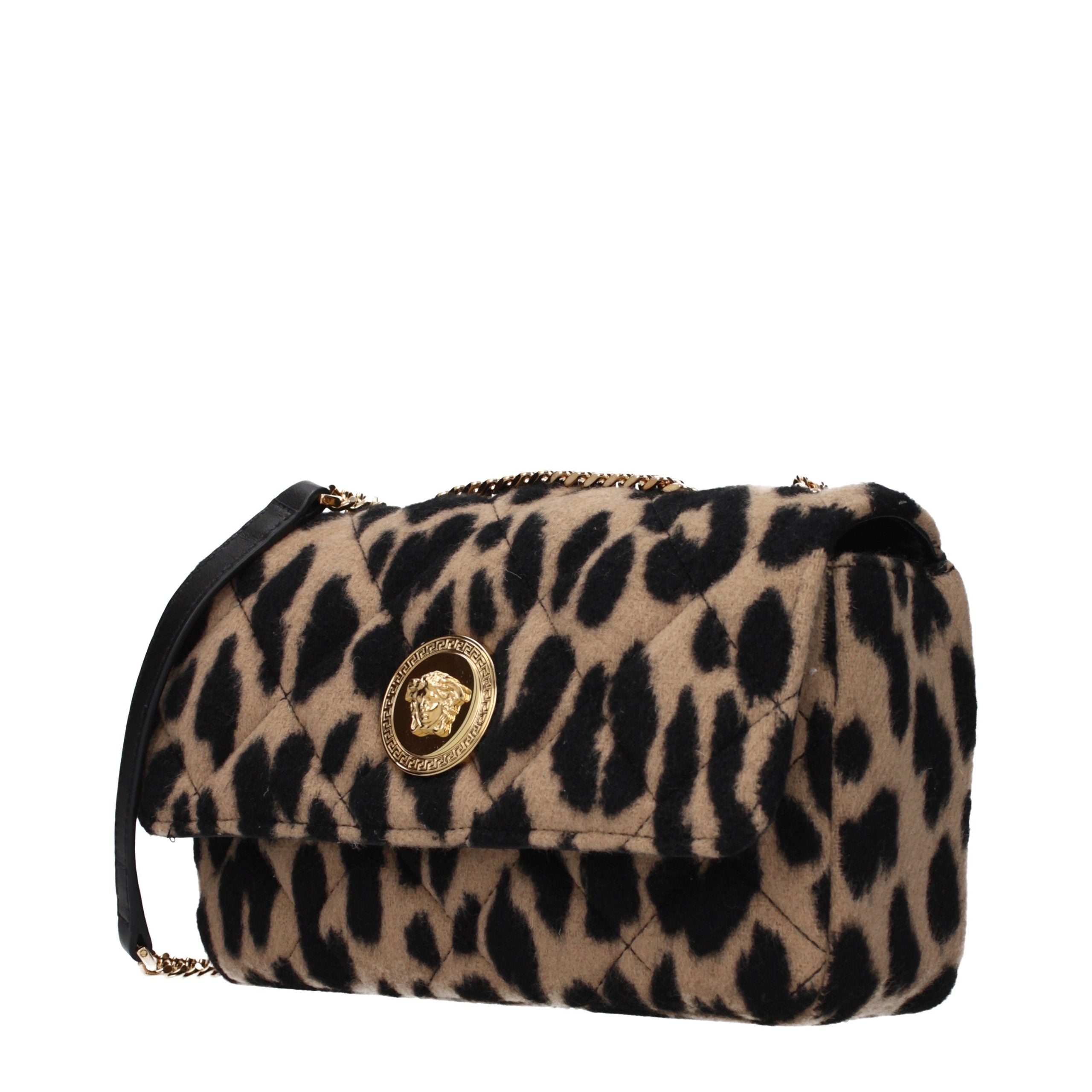 Brown Wool Shoulder Bag with Front Detail by Versace