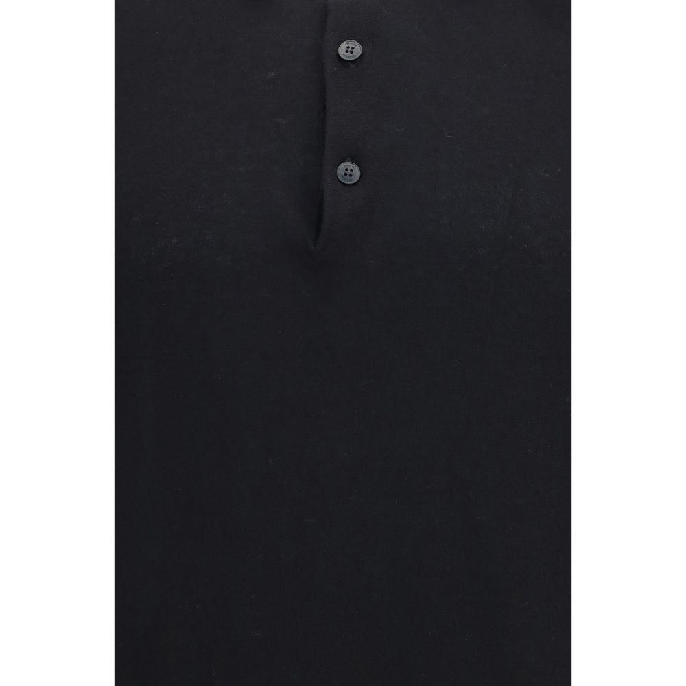 Black Cotton Polo Shirt with Ribbed Collar & Asymmetric Hem