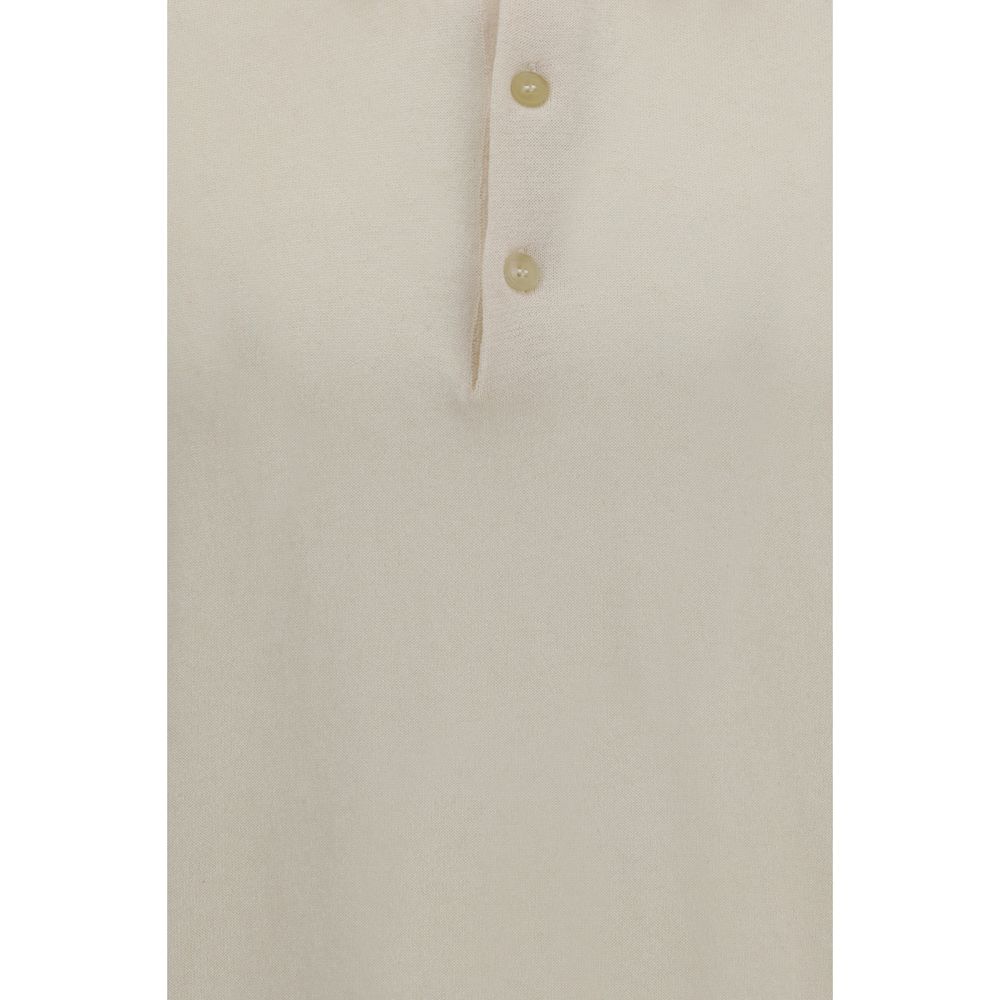 Beige Cotton Polo Shirt with Ribbed Collar & Asymmetric Hem