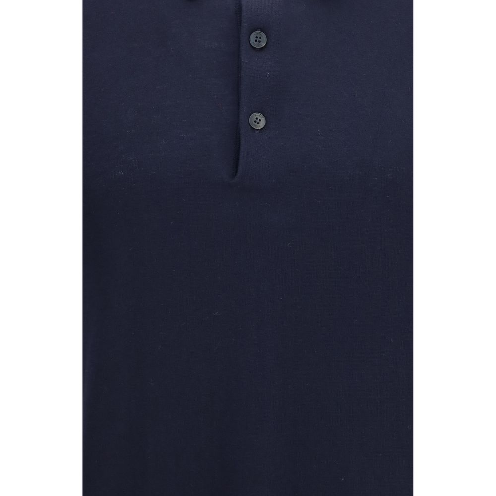 Blue Cotton Polo Shirt with Ribbed Collar and Asymmetric Hem
