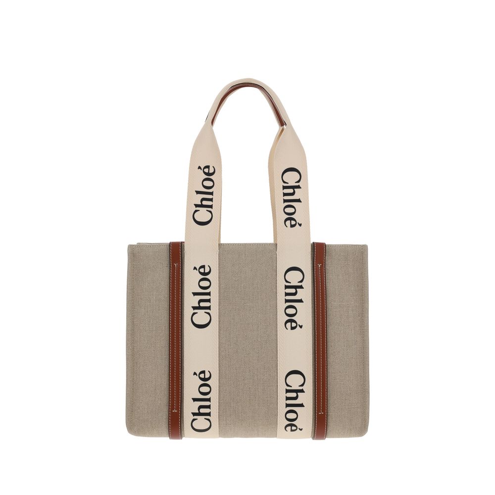Beige Leinen-Umhängetasche mit Lederbesatz von Chloé