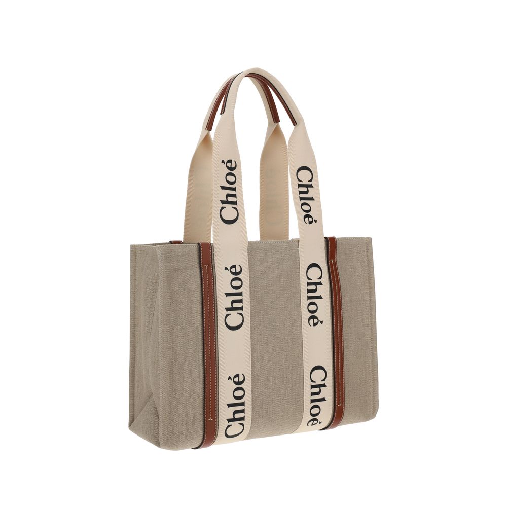 Beige Leinen-Umhängetasche mit Lederbesatz von Chloé
