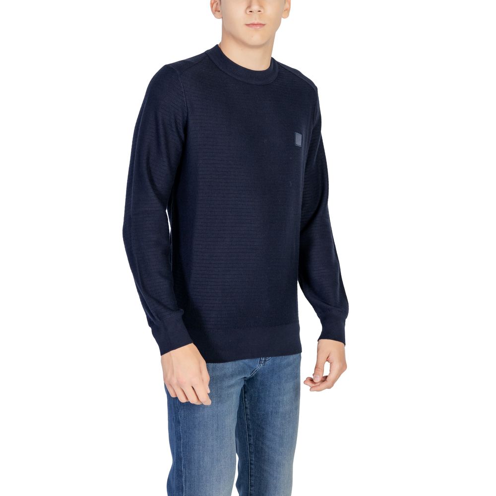 Blue Cotton Cashmere Sweater with Logo Detail