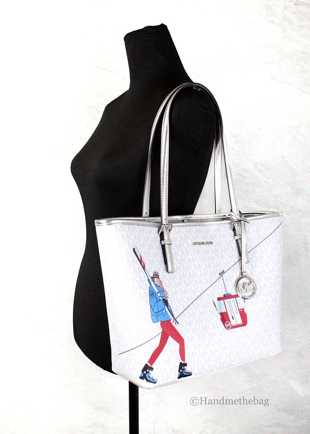 White Leather Michael Kors Jet Set Travel Medium Tote