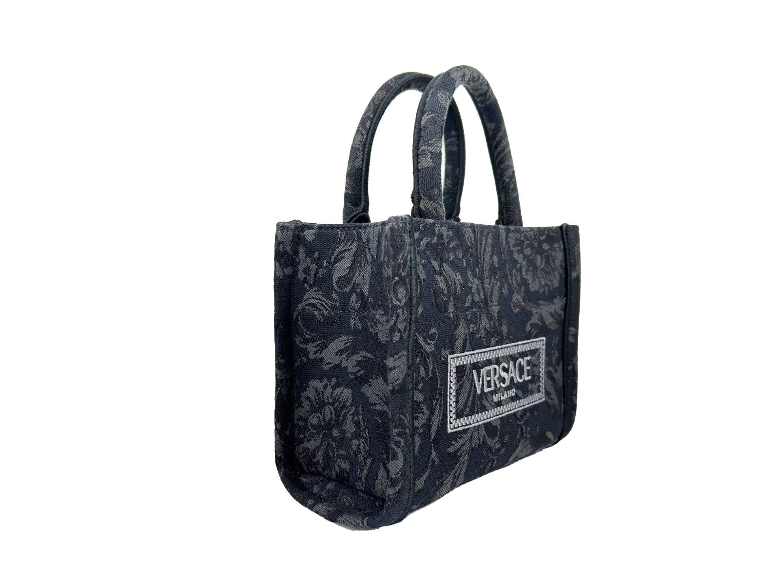 Schwarze Leder-Einkaufstasche Athena von Versace, Extrasmall