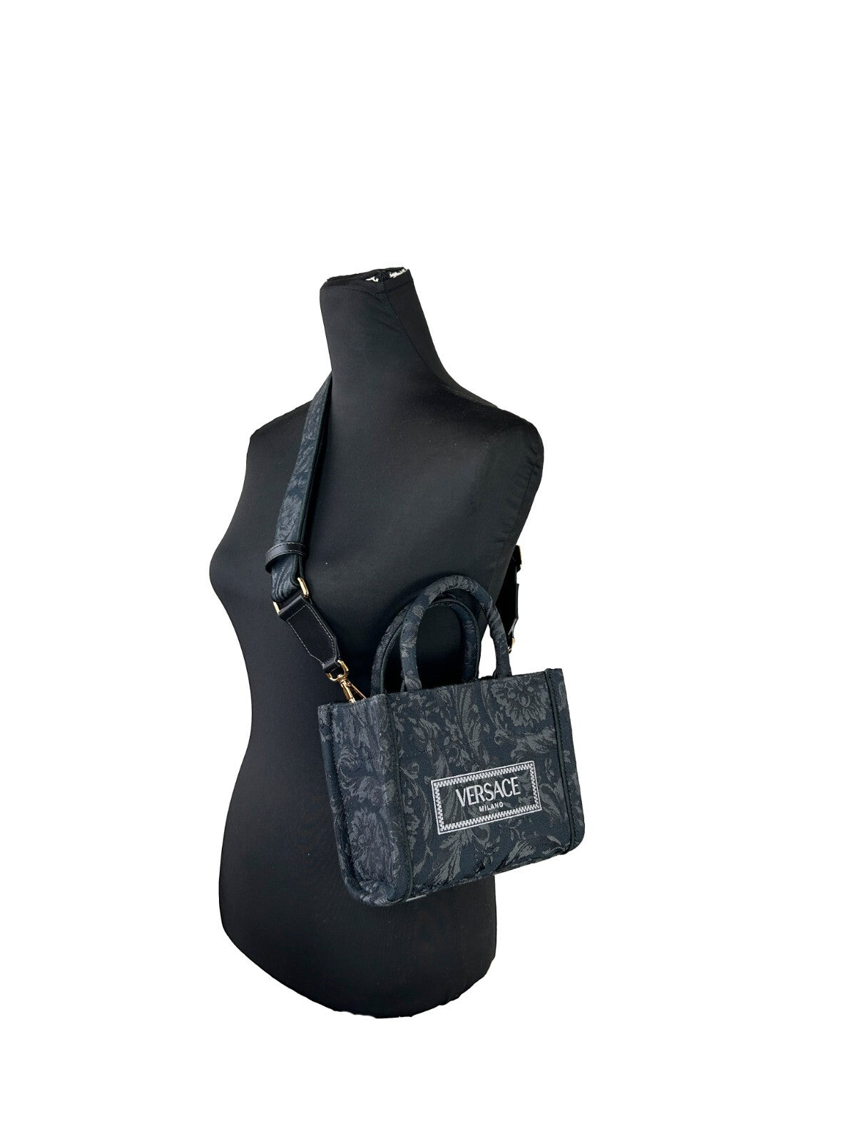 Black Leather Athena Extra Small Shopping Bag by Versace
