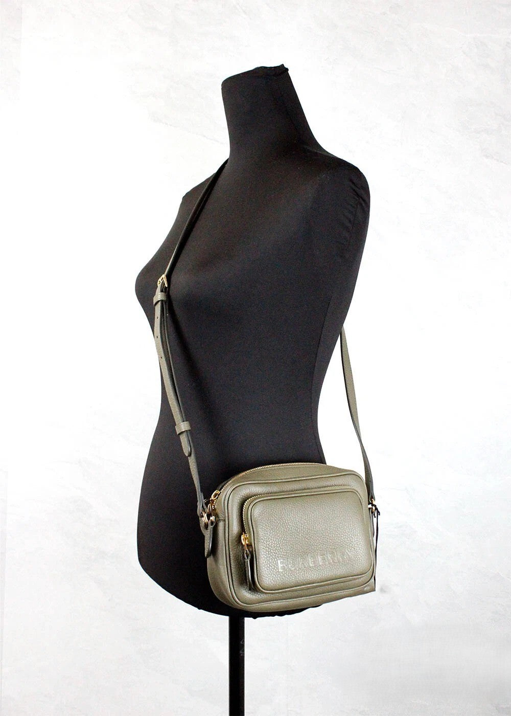 Dark Fern Green Leather Camera Crossbody Bag by Burberry